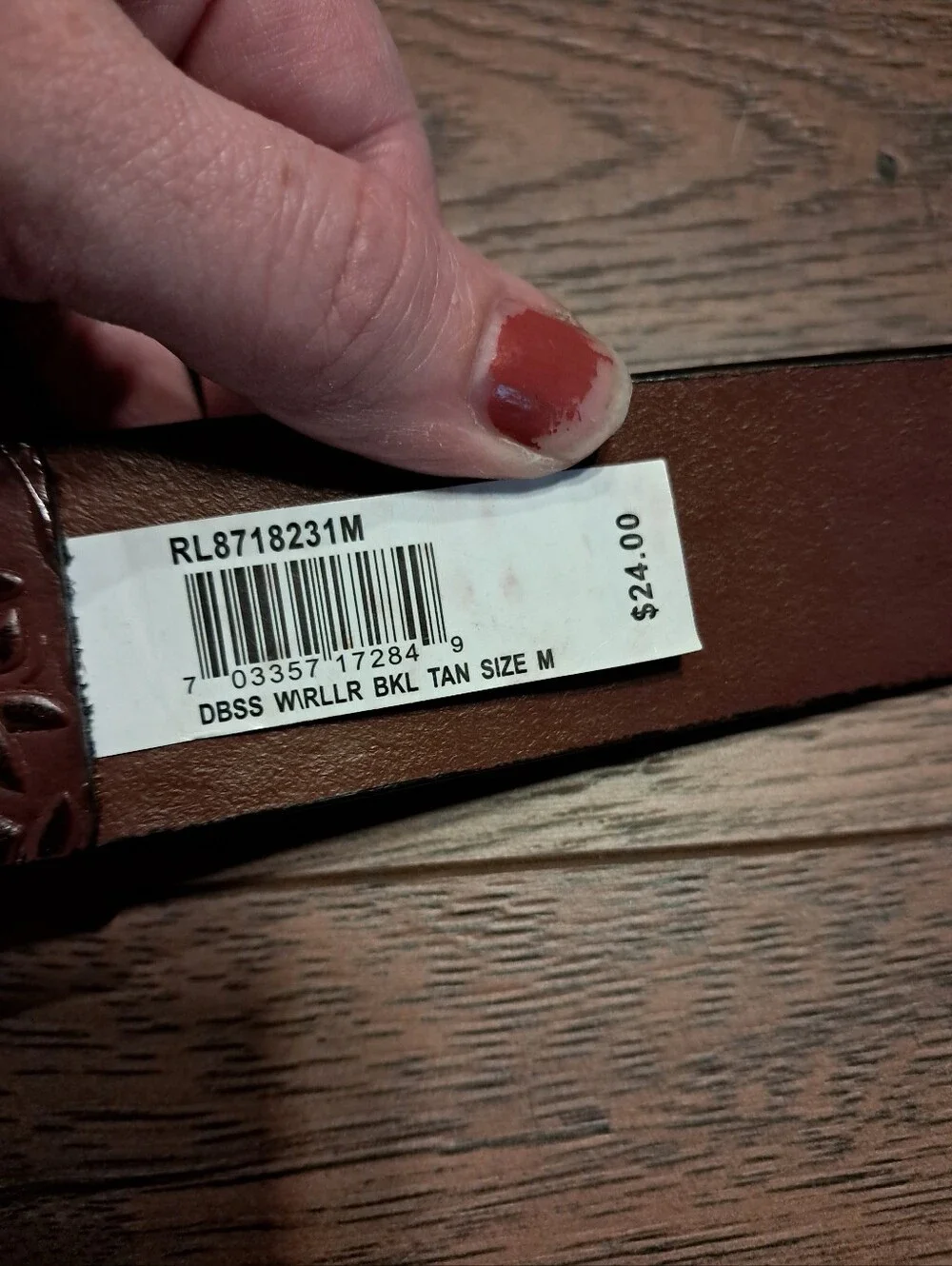 Women's Floral Embossed Brown Leather Belt with Decorative Buckle
